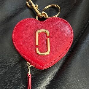 Marc Jacobs Red and Gold Leather  Heart Key Holder or Bag Charm NWOT $95 retail